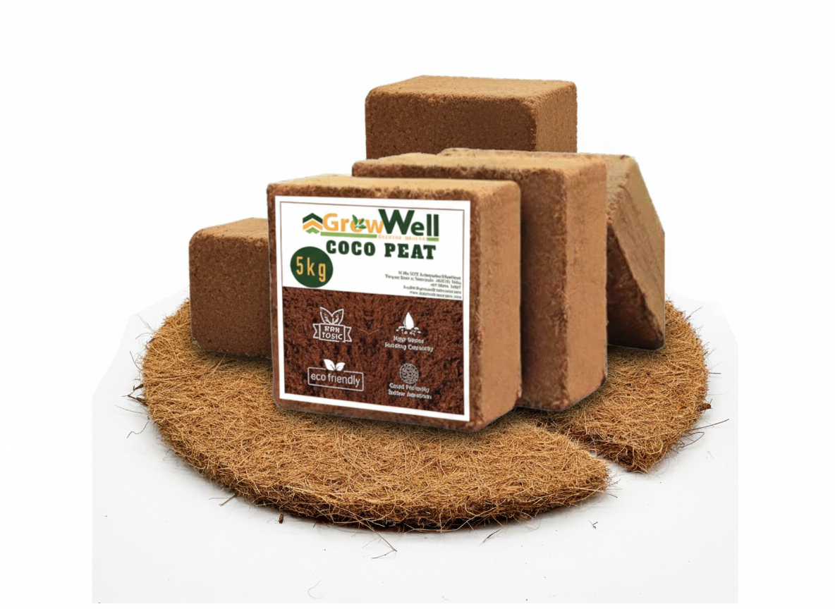 Coco Coir Blocks sitting on top of a Coir Weed Barrier Mat